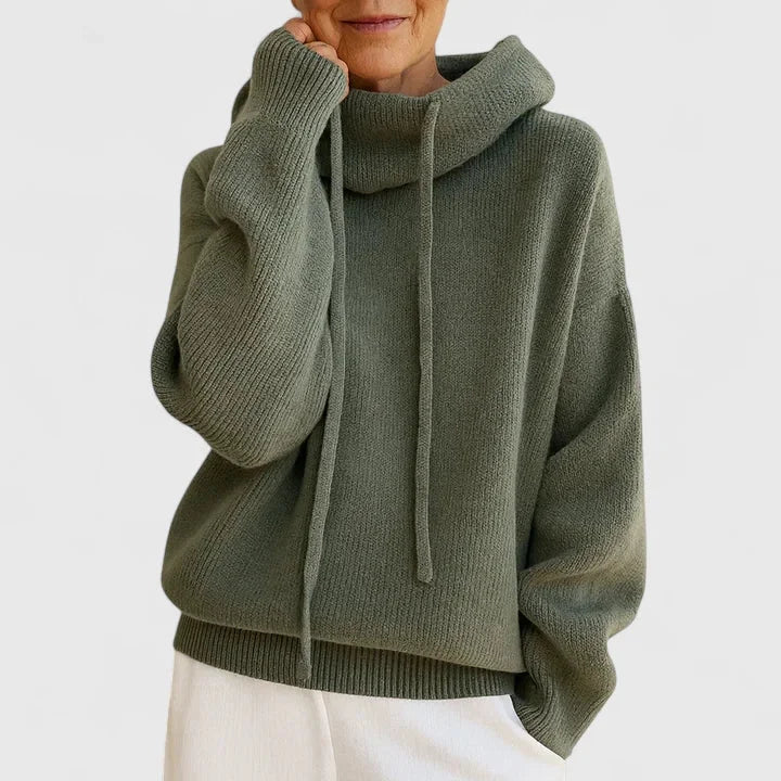 Women's knit winter hoodie with drawstring cowl neck - Green