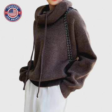 Women's knit winter hoodie with drawstring cowl neck - Green
