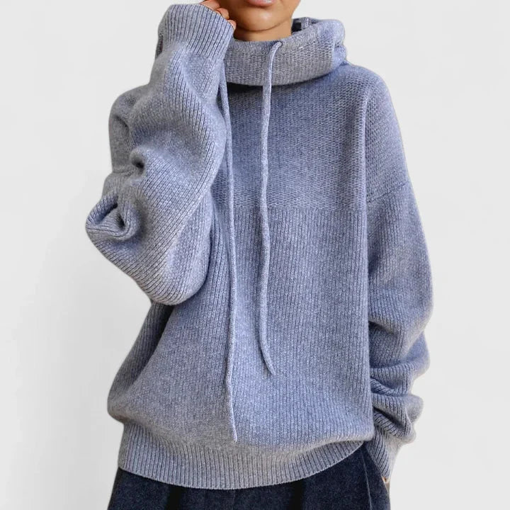 Women's knit winter hoodie with drawstring cowl neck - Green