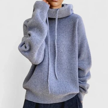 Women's knit winter hoodie with drawstring cowl neck - Green