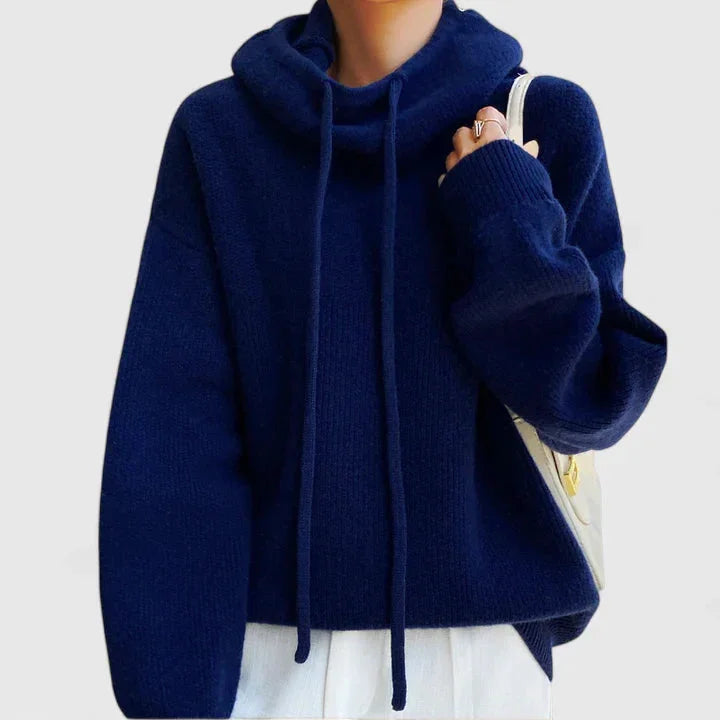 Women's knit winter hoodie with drawstring cowl neck - Green