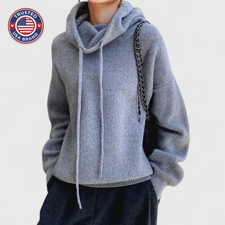 Women's knit winter hoodie with drawstring cowl neck - Green
