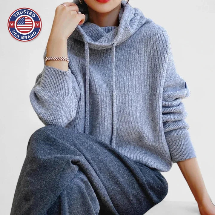 Women's knit winter hoodie with drawstring cowl neck - Green