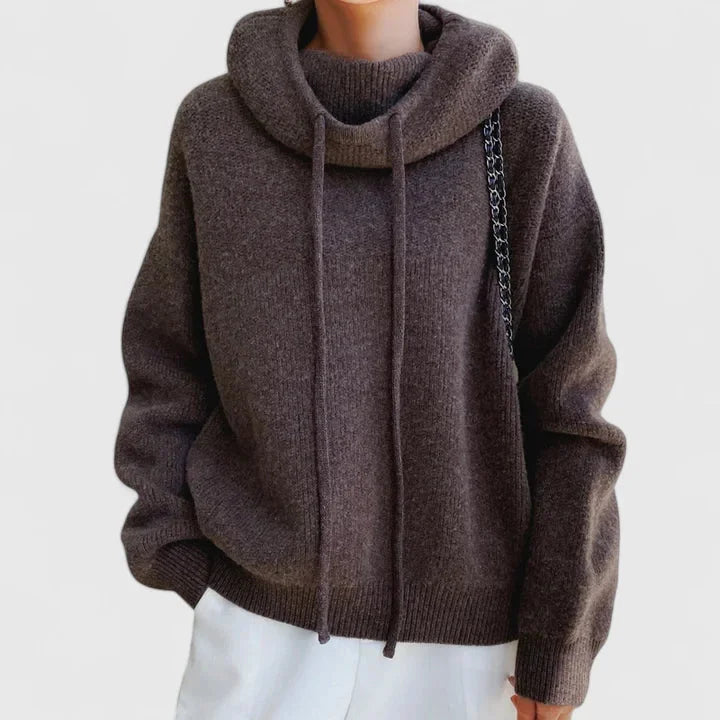 Women's knit winter hoodie with drawstring cowl neck - Green