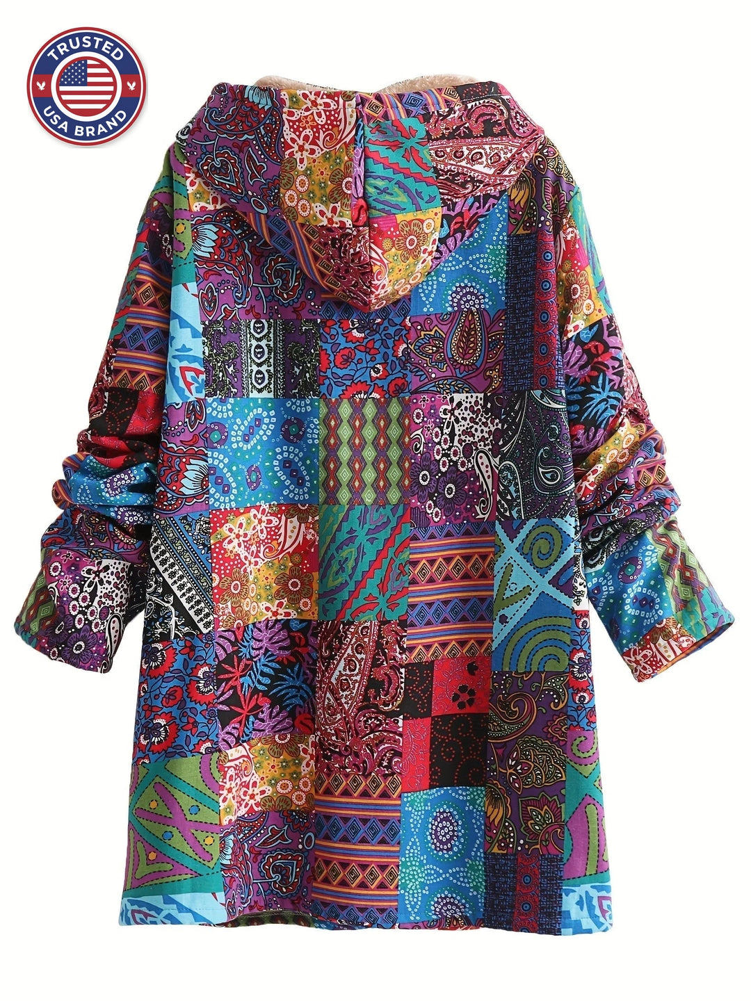 Women's button-front hooded winter parka with sherpa lining - Blue