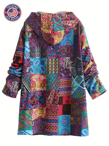 Women's button-front hooded winter parka with sherpa lining - Blue