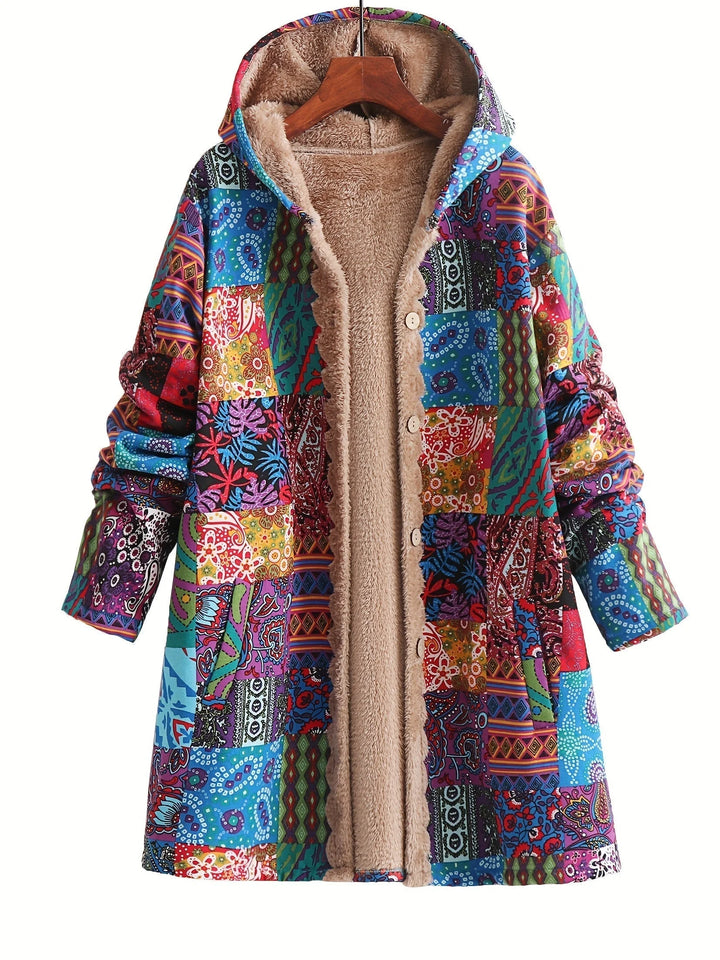 Women's button-front hooded winter parka with sherpa lining - Blue