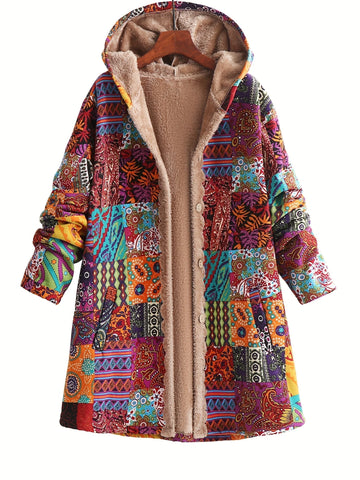 Women's button-front hooded winter parka with sherpa lining - Blue