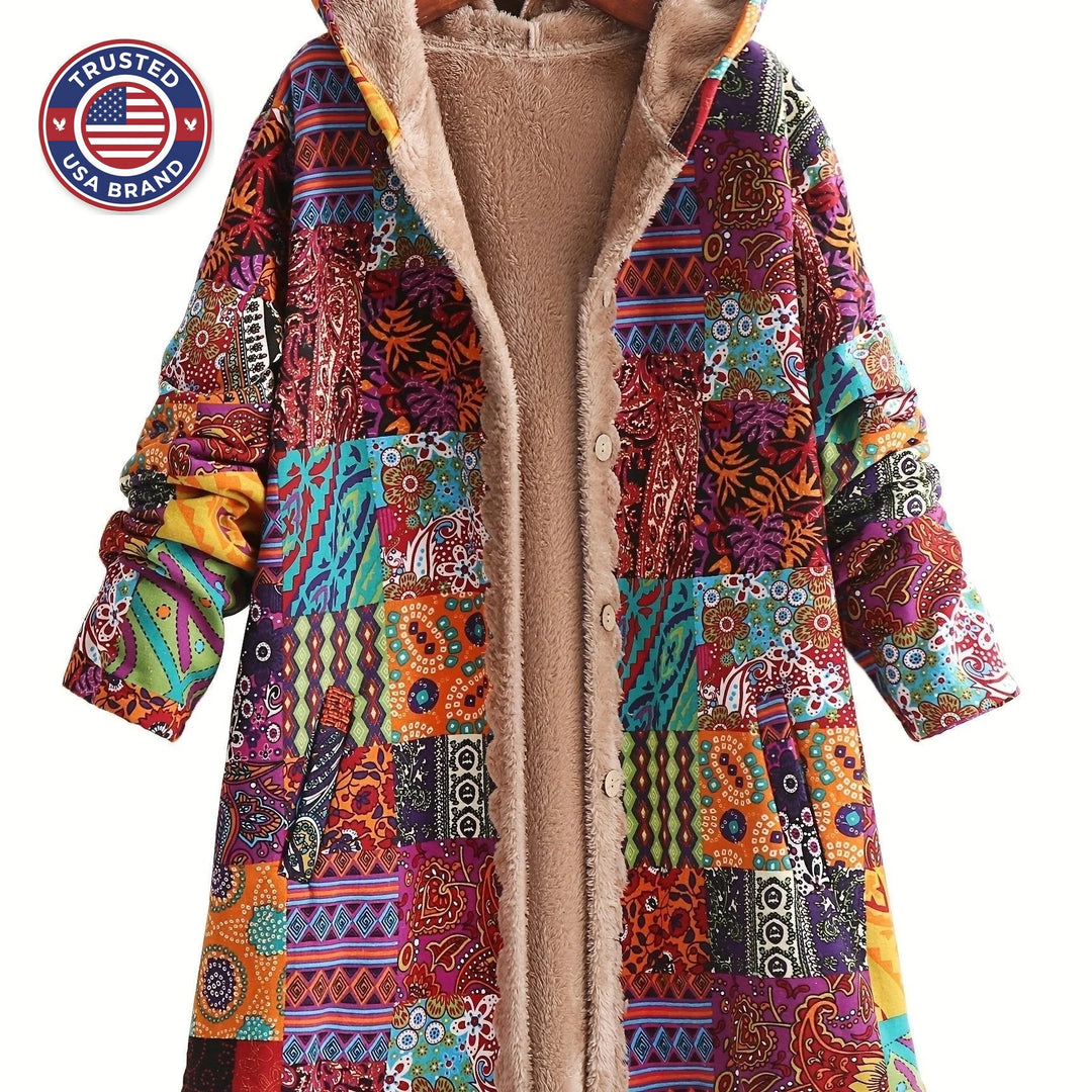 Women's button-front hooded winter parka with sherpa lining - Blue