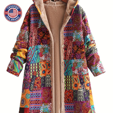 Women's button-front hooded winter parka with sherpa lining - Blue