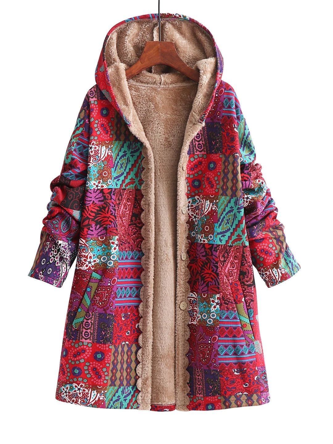 Women's button-front hooded winter parka with sherpa lining - Blue