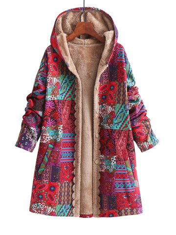 Women's button-front hooded winter parka with sherpa lining - Blue