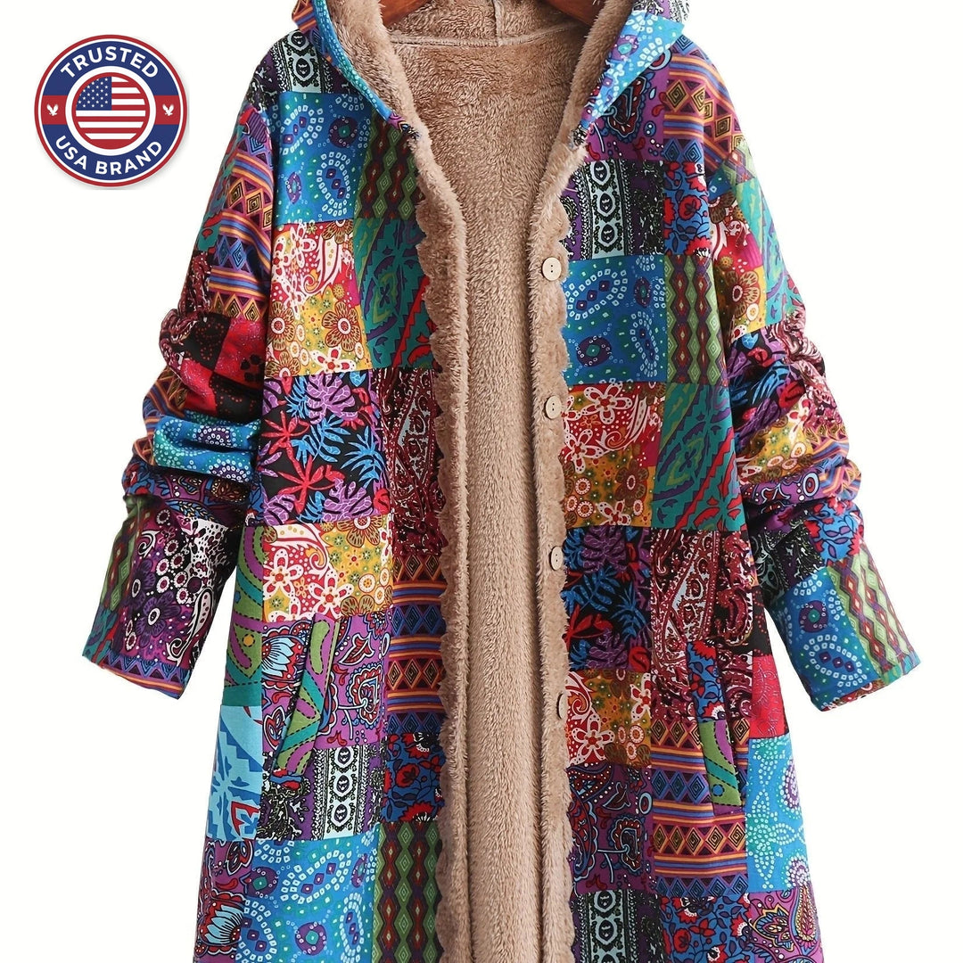 Women's button-front hooded winter parka with sherpa lining - Blue