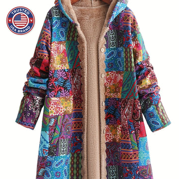 Women's button-front hooded winter parka with sherpa lining - Blue
