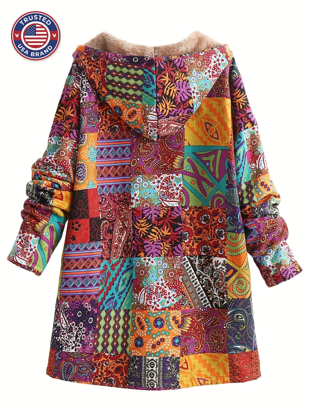 Women's button-front hooded winter parka with sherpa lining - Blue