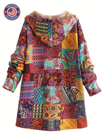Women's button-front hooded winter parka with sherpa lining - Blue