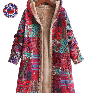 Women's button-front hooded winter parka with sherpa lining - Blue