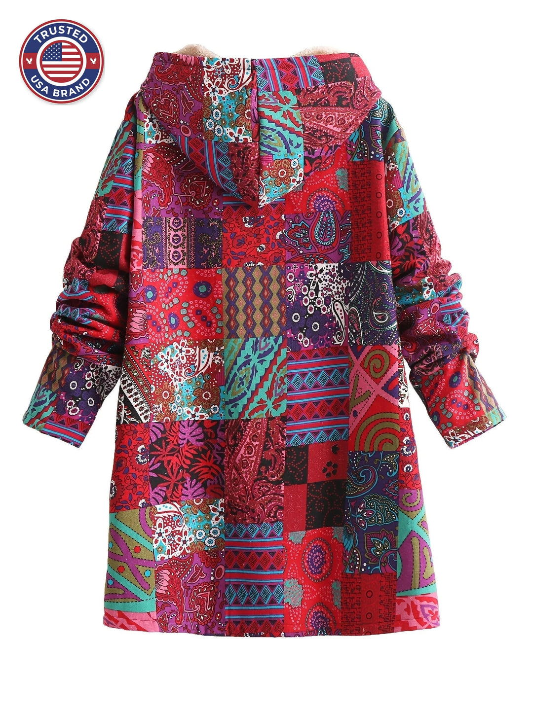 Women's button-front hooded winter parka with sherpa lining - Blue