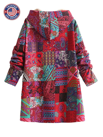 Women's button-front hooded winter parka with sherpa lining - Blue