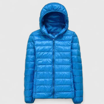 Women's quilted zip-up hooded winter puffer jacket - Champagne