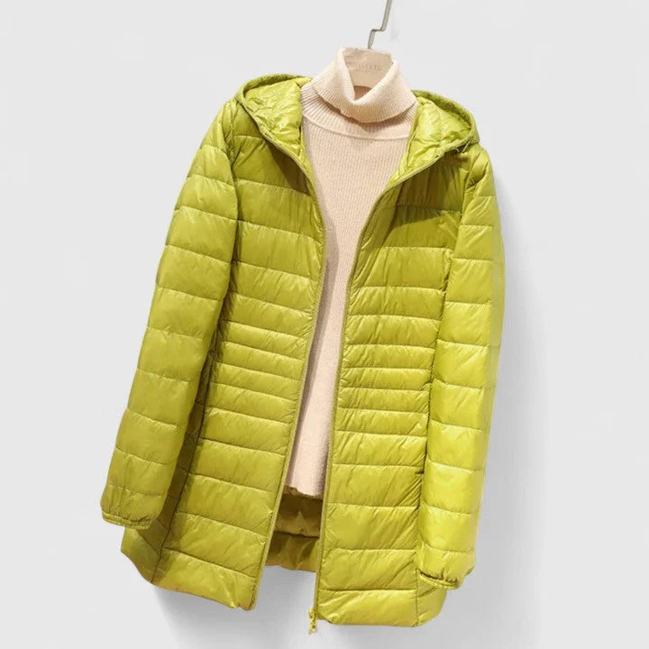 Women's quilted zip-up hooded winter puffer jacket - Champagne