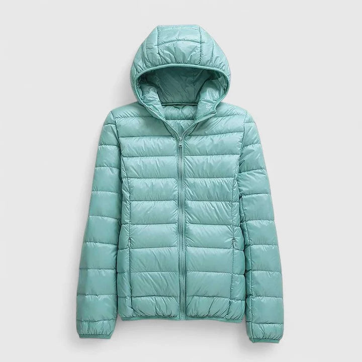 Women's quilted zip-up hooded winter puffer jacket - Champagne