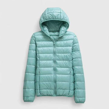 Women's quilted zip-up hooded winter puffer jacket - Champagne