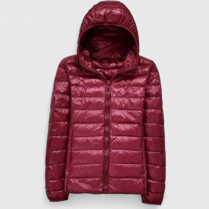 Women's quilted zip-up hooded winter puffer jacket - Champagne