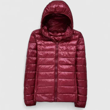 Women's quilted zip-up hooded winter puffer jacket - Champagne