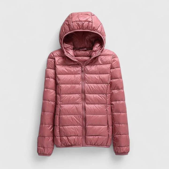 Women's quilted zip-up hooded winter puffer jacket - Champagne
