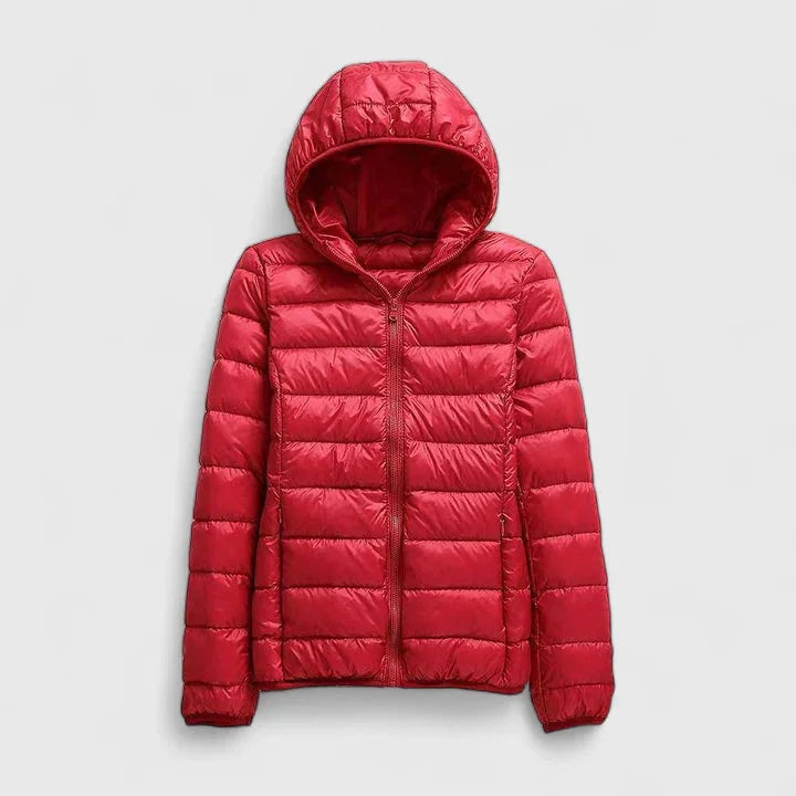 Women's quilted zip-up hooded winter puffer jacket - Champagne