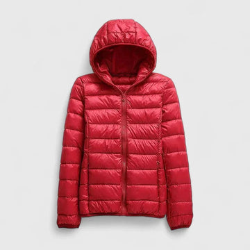 Women's quilted zip-up hooded winter puffer jacket - Champagne