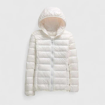 Women's quilted zip-up hooded winter puffer jacket - Champagne