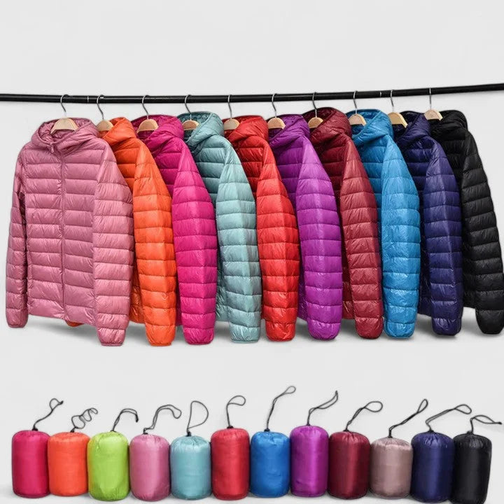 Women's quilted zip-up hooded winter puffer jacket - Champagne
