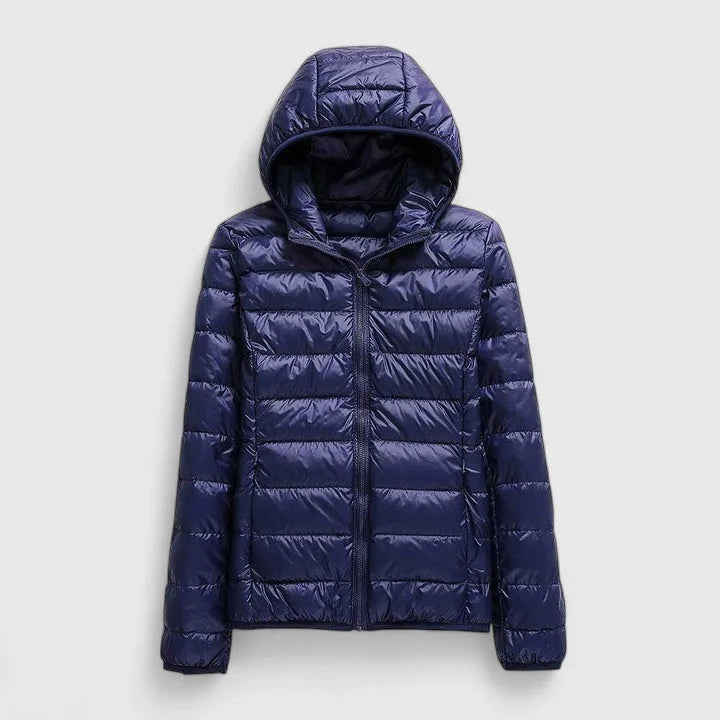 Women's quilted zip-up hooded winter puffer jacket - Champagne