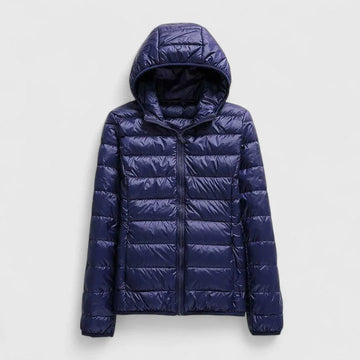 Women's quilted zip-up hooded winter puffer jacket - Champagne