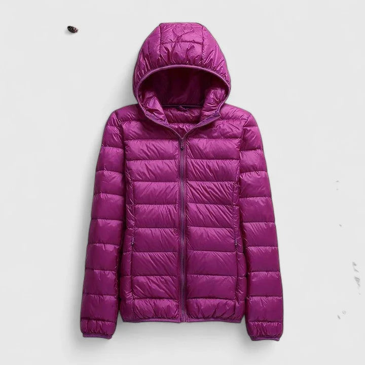 Women's quilted zip-up hooded winter puffer jacket - Champagne