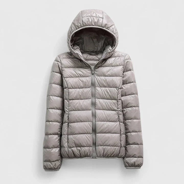 Women's quilted zip-up hooded winter puffer jacket - Champagne