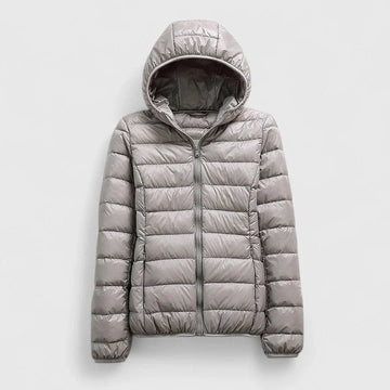 Women's quilted zip-up hooded winter puffer jacket - Champagne