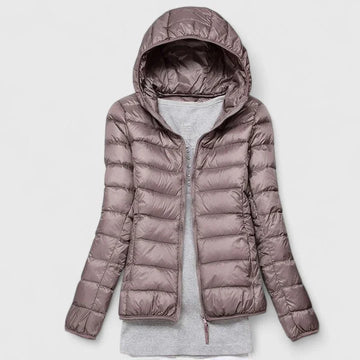 Women's quilted zip-up hooded winter puffer jacket - Champagne