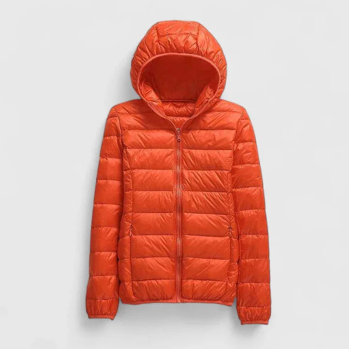 Women's quilted zip-up hooded winter puffer jacket - Champagne