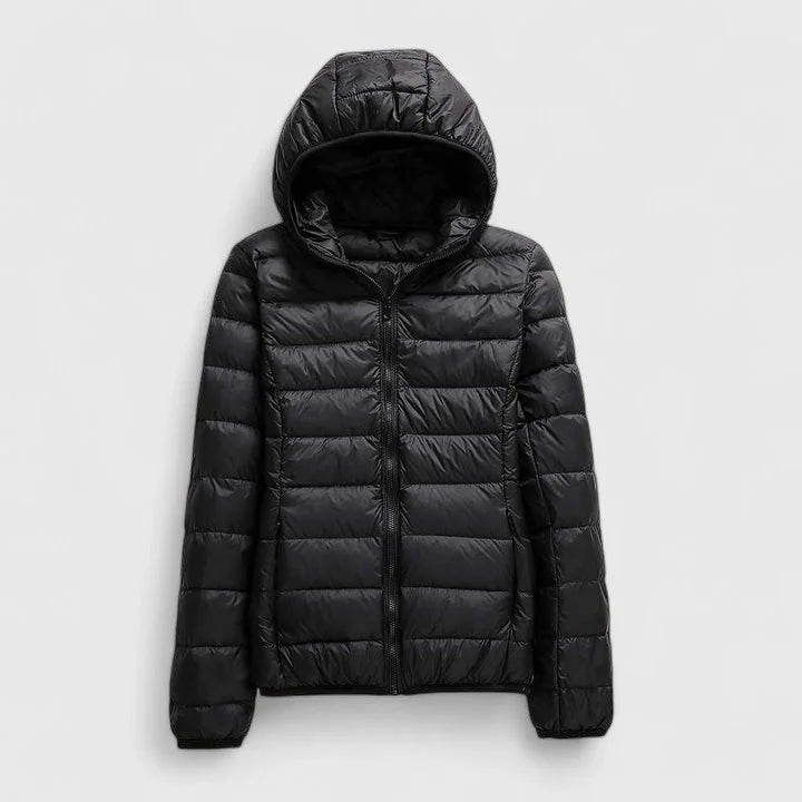 Women's quilted zip-up hooded winter puffer jacket - Champagne