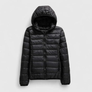 Women's quilted zip-up hooded winter puffer jacket - Champagne