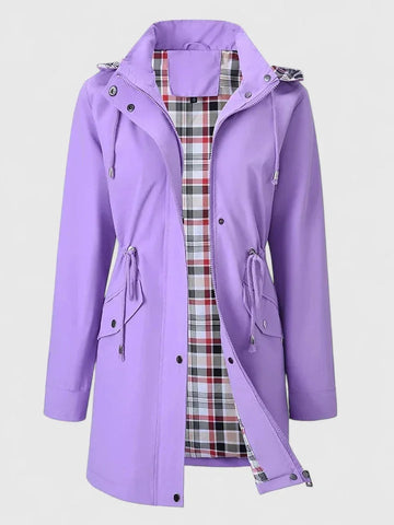 Women's zip-up hooded winter parka with drawstring waist - Red