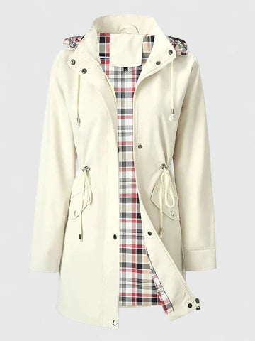 Women's zip-up hooded winter parka with drawstring waist - Red