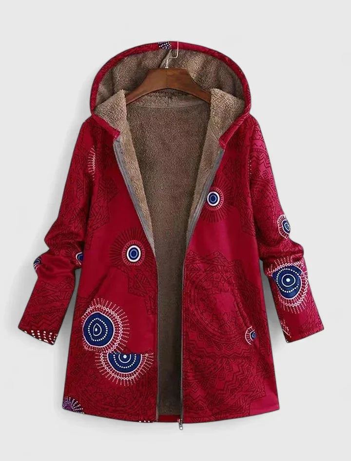 Women's fleece-lined zip-up hooded winter parka - Red