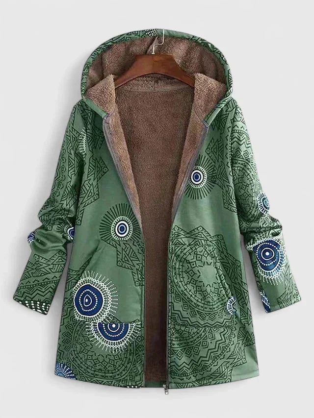 Women's fleece-lined zip-up hooded winter parka - Red