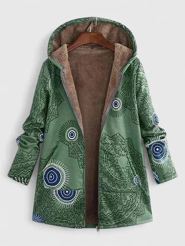 Women's fleece-lined zip-up hooded winter parka - Red