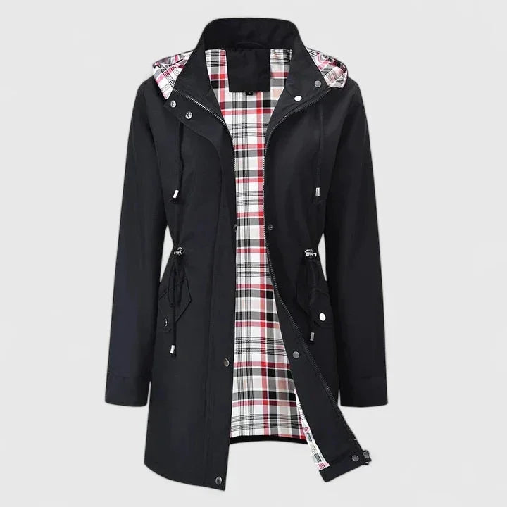 Women's zip-up hooded winter parka with drawstring waist - Red