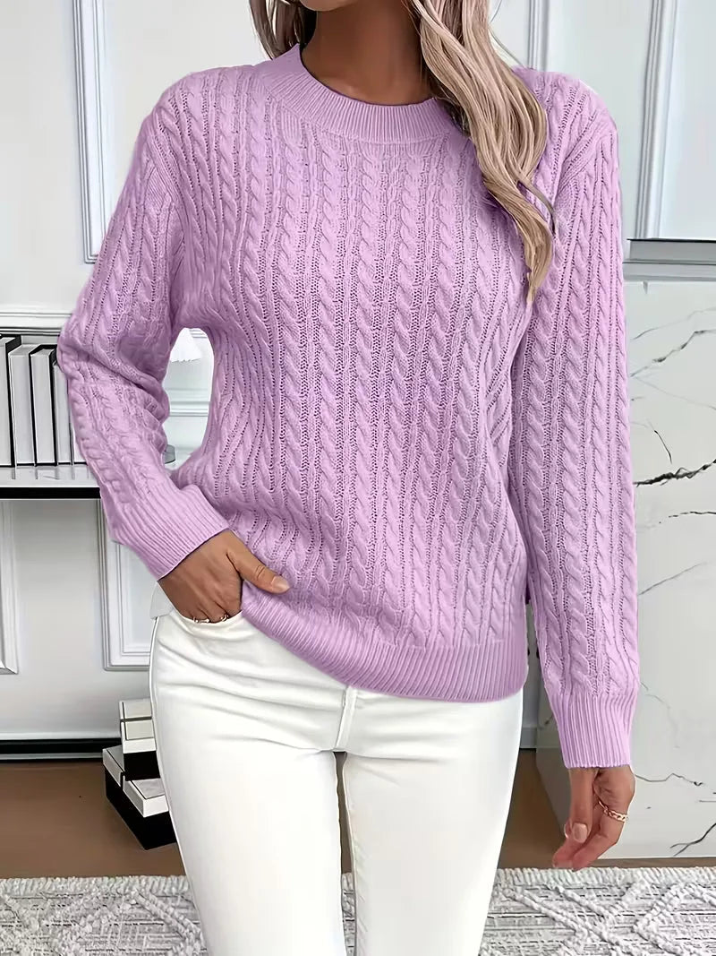 Women's crew neck winter cable knit sweater - Green
